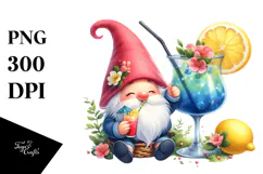 Gnome with Cocktail and Gigantic Lemon, PNG Product Image 1