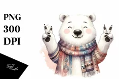 Funny Polar Bear Smiling with Victory Sign | Clipart Product Image 1