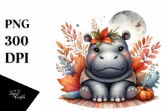 Baby Hippo Sitting in Autumn Leaves | Clipart Product Image 3