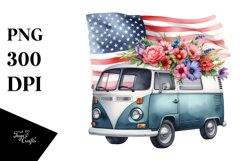 Van with Flowers USA Flag | Sublimation Clipart Product Image 3