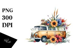 Van with Flowers USA Flag | Sublimation Clipart Product Image 3