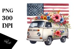 Van with Flowers USA Flag | Sublimation Clipart Product Image 1