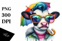 Posing Baby Cow with Umbrella, Transparent PNG Product Image 1