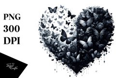 Heart Made Half of Butterflies Silhouettes PNG Product Image 1