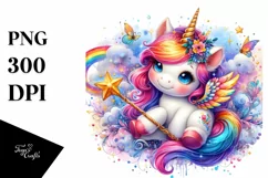 Colorful Baby Unicorn with Magic Wand, Transparent PNG Product Image 3