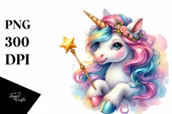 Colorful Baby Unicorn with Magic Wand, Transparent PNG Product Image 3
