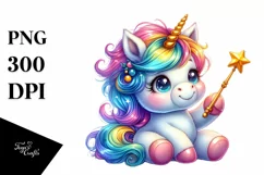 colorful baby unicorn with Magic Wand, Sublimation PNG Product Image 1