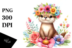Cute Cartoon Flower Otter with Vibrant Flower Crown Product Image 1