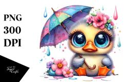 Vibrant Baby Duck with Umbrella, PNG Product Image 1