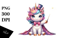 colorful baby unicorn with Magician's Cape, Sublimation PNG Product Image 1