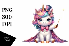 colorful baby unicorn with Magician's Cape, Sublimation PNG Product Image 1