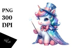 colorful baby unicorn with Magician's Cape, Sublimation PNG Product Image 1