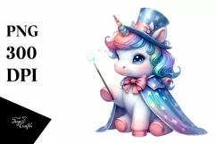 colorful baby unicorn with Magician's Cape, Sublimation PNG Product Image 1