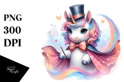 colorful baby unicorn with Magician's Cape, Sublimation PNG Product Image 1