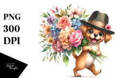Dog Hat Dressed Flower Bouquet | Clipart Product Image 1