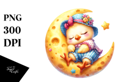 Summer Baby Chicken on Moon | Sublimation | Clipart Product Image 1