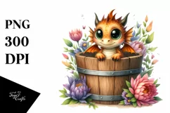 Cute Baby Dragon with Wood Bucket Product Image 3