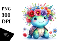 Cute Cartoon Flower Turtle with Vibrant Flower Crown Product Image 1