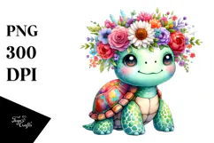 Cute Cartoon Flower Turtle with Vibrant Flower Crown Product Image 1