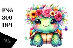 Cute Cartoon Flower Turtle with Vibrant Flower Crown Product Image 1