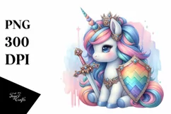 colorful baby unicorn with Shield and Sword, Sublimation PNG Product Image 3