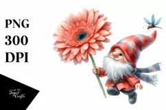 Cute Gnome in the Air with Gerbera PNG Product Image 1
