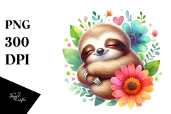 Baby Sloth Sleeping Flower | Clipart Product Image 1