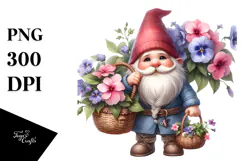 Detailed Cute Gnome with Flowers, PNG Product Image 1