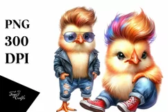 Colorful Chicken with Jeans, Cute PNG Product Image 3