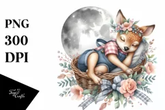 Summer Baby Deer on Moon | Sublimation | Clipart Product Image 1
