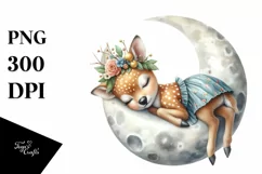 Summer Baby Deer on Moon | Sublimation | Clipart Product Image 1