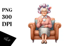 charming old lady hair curlers | Clipart Product Image 1