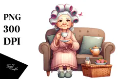 charming old lady hair curlers | Clipart Product Image 1