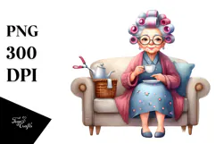 charming old lady hair curlers | Clipart Product Image 1