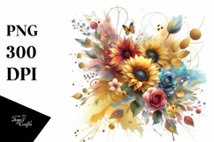 Watercolor Bouquet with Sunflower and Splash | Clipart Product Image 3