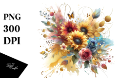 Watercolor Bouquet with Sunflower and Splash | Clipart Product Image 1