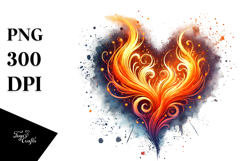 Fire Heart Watercolor PNG Product Image 1