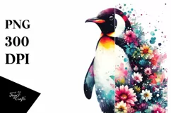 Penguin Flowers Watercolor Clipart Product Image 3