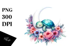 Baby Turtle with Flowers | Sublimation | Clipart Product Image 1