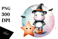 Cute Washed Halloween Hippo PNG Product Image 1