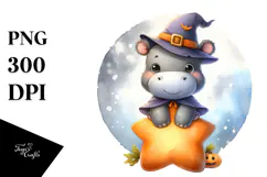 Cute Halloween Baby Hippo on Star PNG Product Image 1