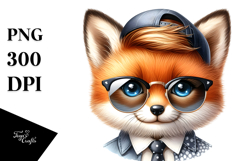 Energetic Baby Fox with Hat and Sunglasses PNG Product Image 1