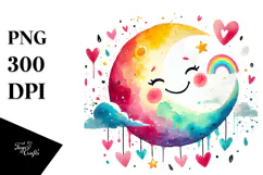 Colorful Moon with Hanging Hearts PNG Product Image 1