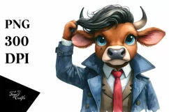 Cow with Tie and Raincoat Standing Up | Clipart | Product Image 3