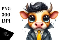 Cow with Tie and Raincoat Standing Up | Clipart | Product Image 1