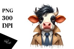 Cow with Tie and Raincoat Standing Up | Clipart | Product Image 1