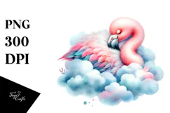 Baby Flamingo Sleeping on Cloud Sublimation Clipart Product Image 1