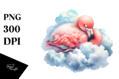 Baby Flamingo Sleeping on Cloud Sublimation Clipart Product Image 1