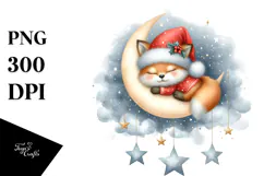 Baby Fox Christmas Moon Stars | Sublimation | Clipart Product Image 1