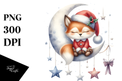 Baby Fox Christmas Moon Stars | Sublimation | Clipart Product Image 1